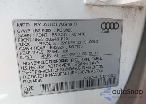 2018 Audi Q7 3.0T Premium z USA, uszkodzony, nr VIN WA1LAAF75JD019426